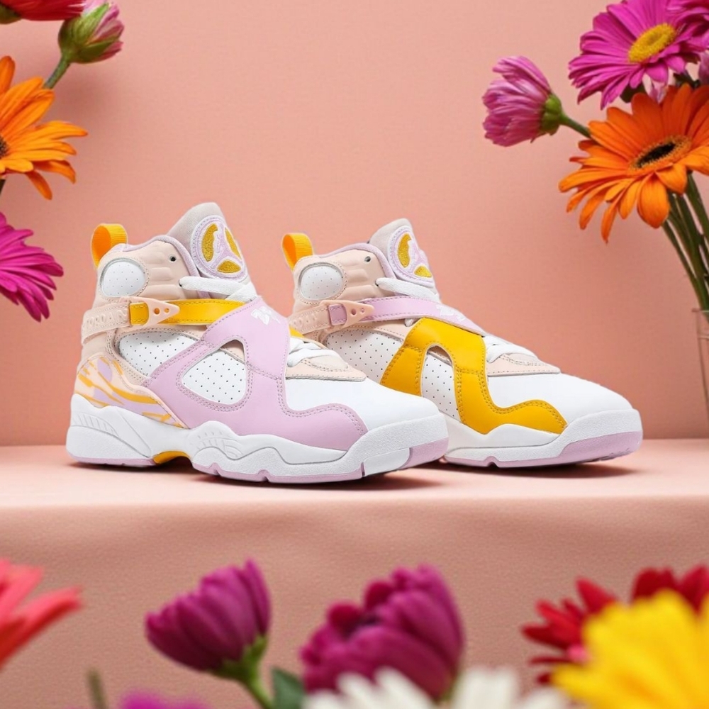 Air Jordan 8 Retro Light Arctic Punch Hi Tops Kid Size 5.5/ 7 Womens EUC